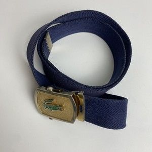 VTG 80s Lacoste Brass Belt Buckle Blue Canvas Belt Made In Italy
